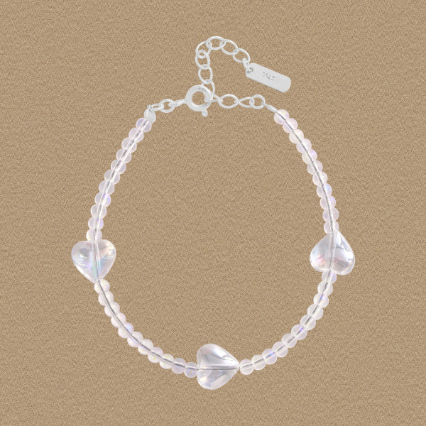 A45095 fashion heart crystal beaded charm sterling silver s925 bracelet