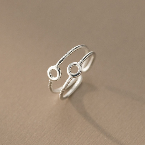 A42951 s925 sterling silver hollowed double layer circle design ring