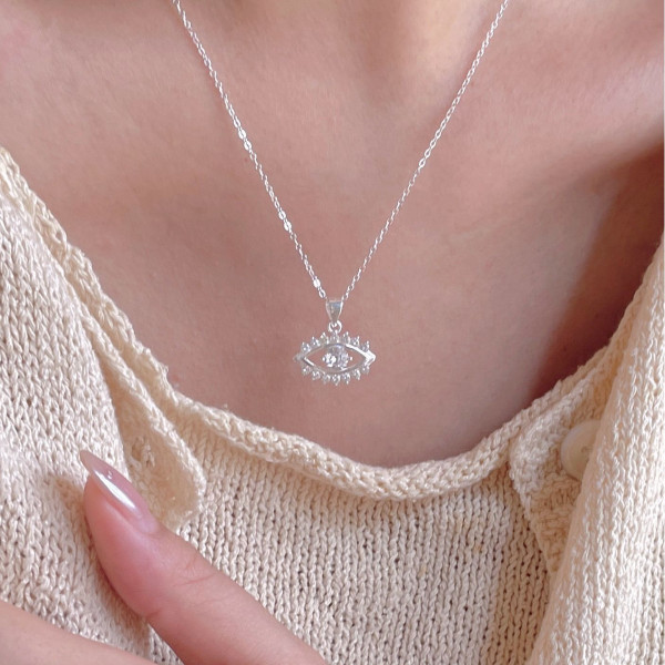 A44336 sterling silver cubic zirconia eye simple elegant necklace