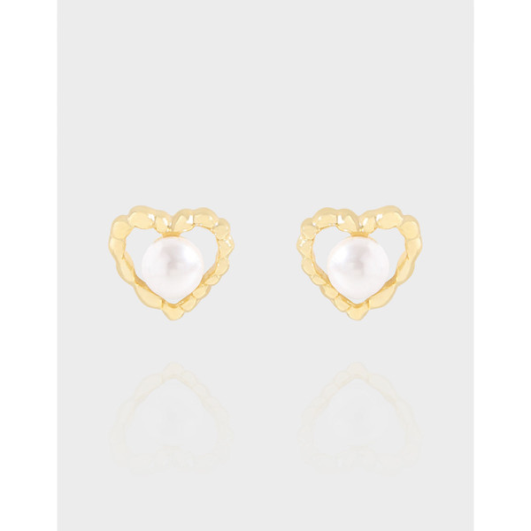 A40335 design wrinkled heart pearl stud sterling silver s925 earrings