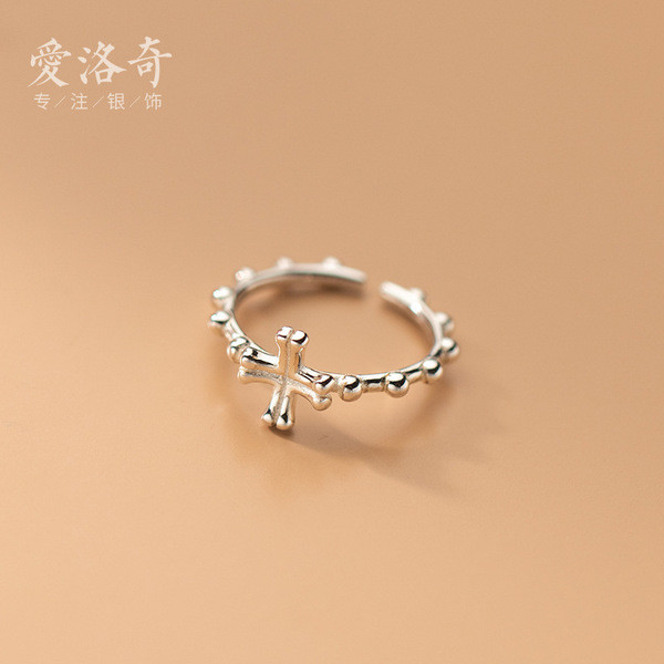 A33547 s925 sterling silver fashion trendy cross adjustable unique chic ring