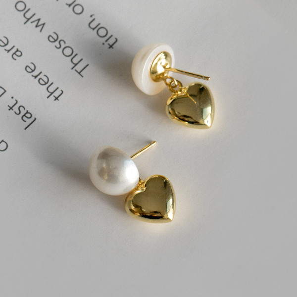 A43443 s925 sterling silver pearl heart stud vintage design elegant earrings