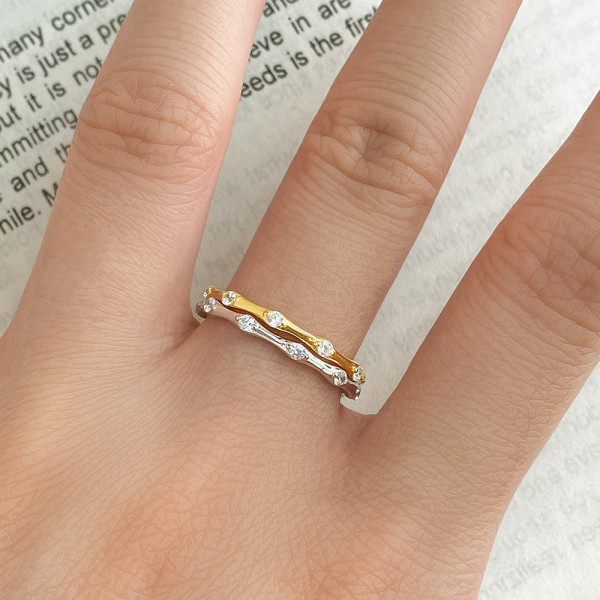 A43339 s925 sterling silver rhinestone geometric fashion ring