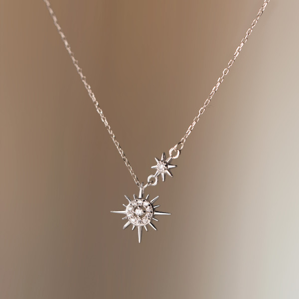 A42706 s925 sterling silver rhinestone sun necklace