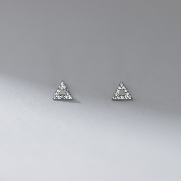 A43105 s925 silver stud fashion hollowed rhinestone triangle elegant earrings