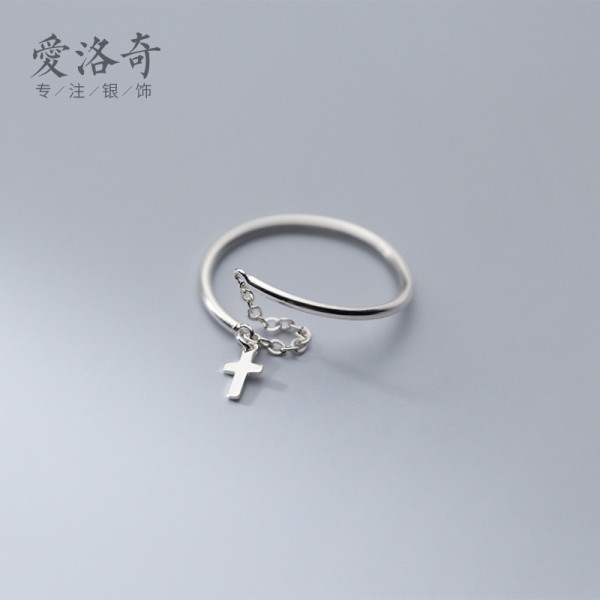 A42222 s925 silver simple chain bar elegant adjustable ring
