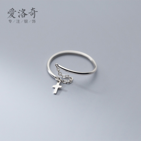 A42222 s925 silver simple chain bar elegant adjustable ring