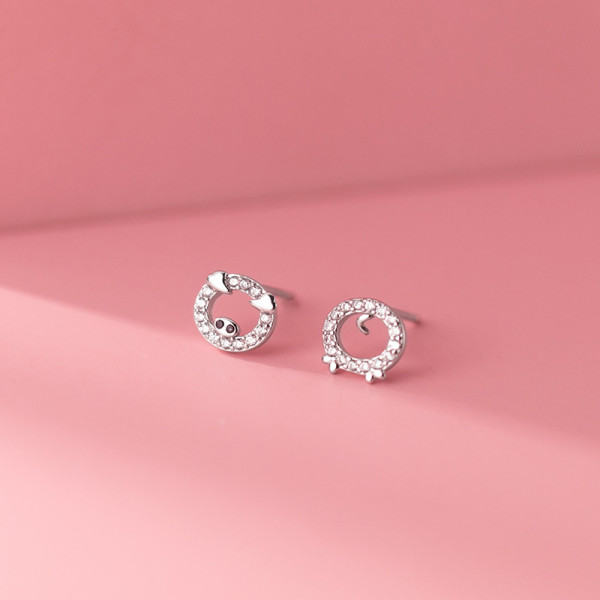 A35976 s925 sterling silver fashion rhinestone asymmetric earrings
