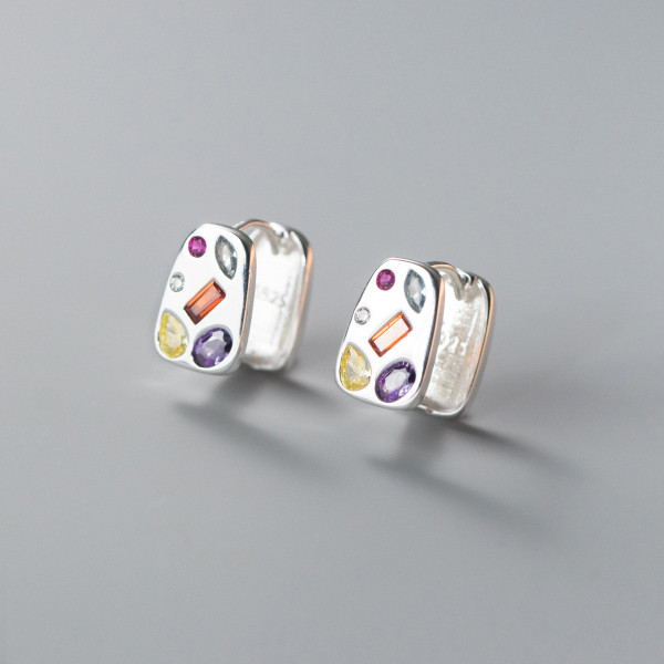 A39108 s925 sterling silver square circle rhinestone design unique geometric earrings