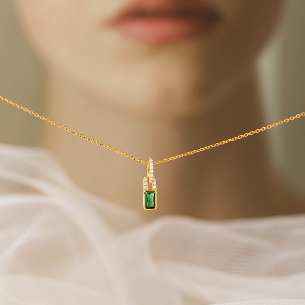 A44161 s925 silver trendy sweet rhinestone green oval necklace