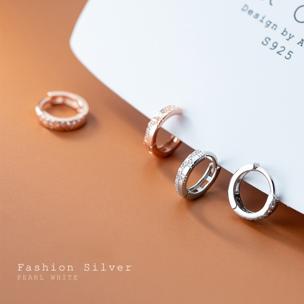A32373 s925 sterling silver number cute hollowed circle rhinestone earrings