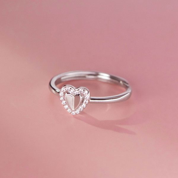 A39062 s925 sterling silver rhinestone heart cute elegant ring