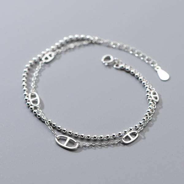 A43402 s925 silver doublelayer charm simple elegant bracelet
