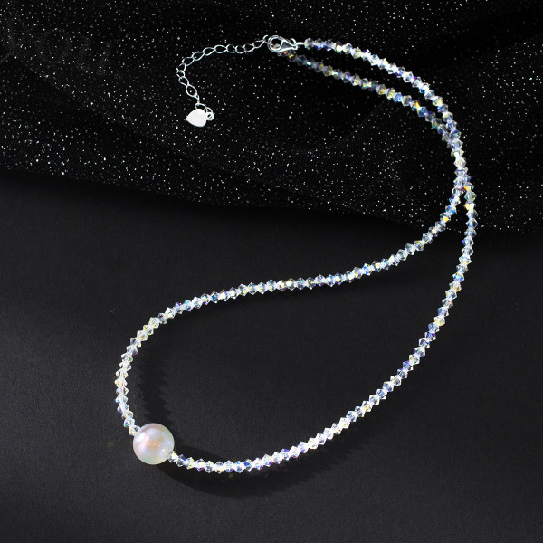 A45723 s925 sterling silver trendy sweet simple crystal necklace