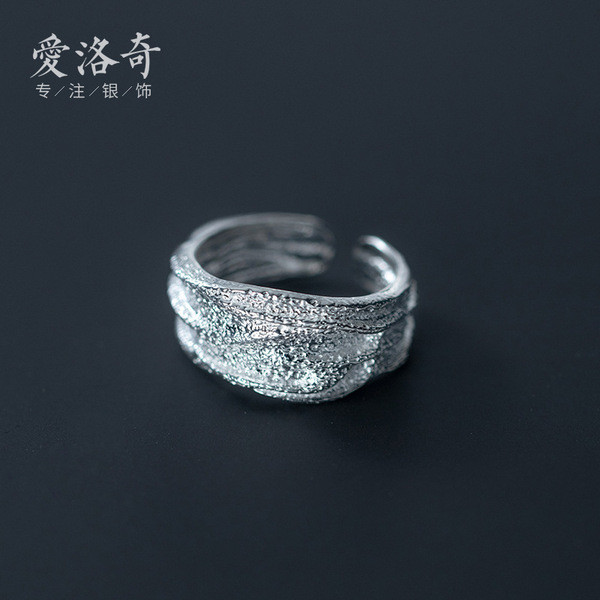 A32160 s925 sterling silver unique vintage wide irregular ring