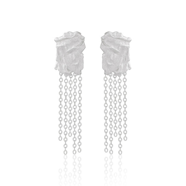 A42588 geometric square fringe stud s925 sterling silver unique earrings