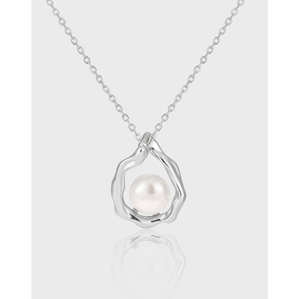 A40951 unique simple elegant geometric teardrop pearl s925 sterling silver necklace