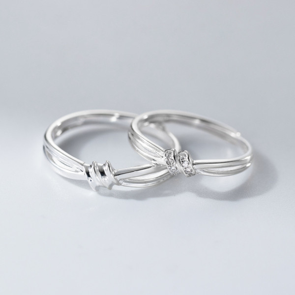 A46440 s925 sterling silver simple rhinestone double layered rope ring