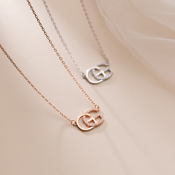 A34122 s925 sterling silver rhinestone initialG necklace