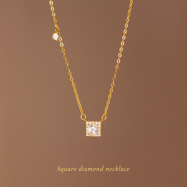 A34081 s925 sterling silver chic square rhinestone necklace