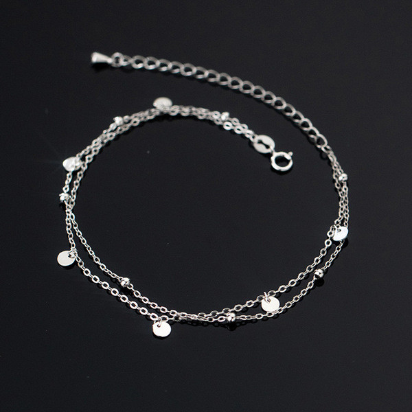 A34280 s925 sterling silver doublelayer plate anklet trendy simple chic bracelet