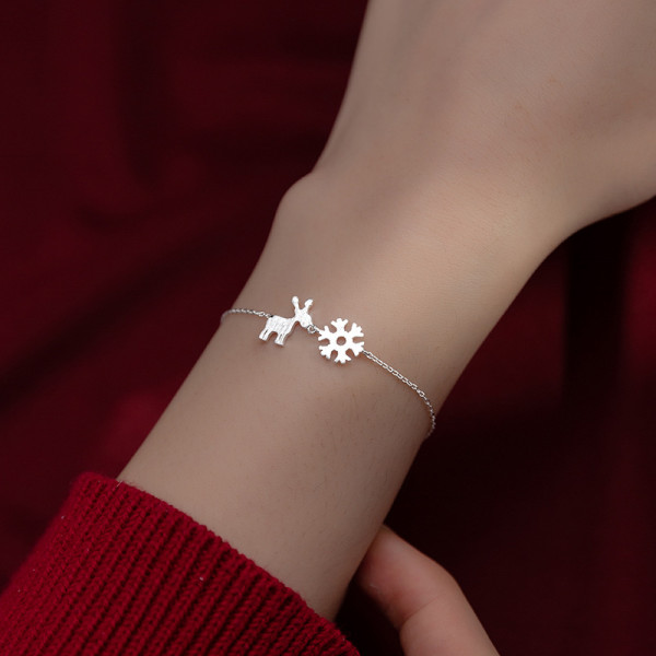 A36122 s925 sterling silver deer snowflake charm bracelet