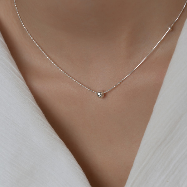 A41251 s925 silver geometric bead necklace