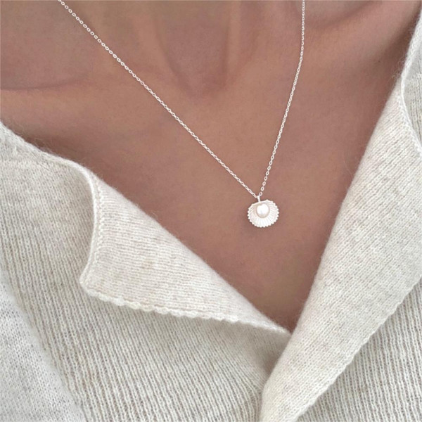 A40448 sterling silver shell pearl simple necklace