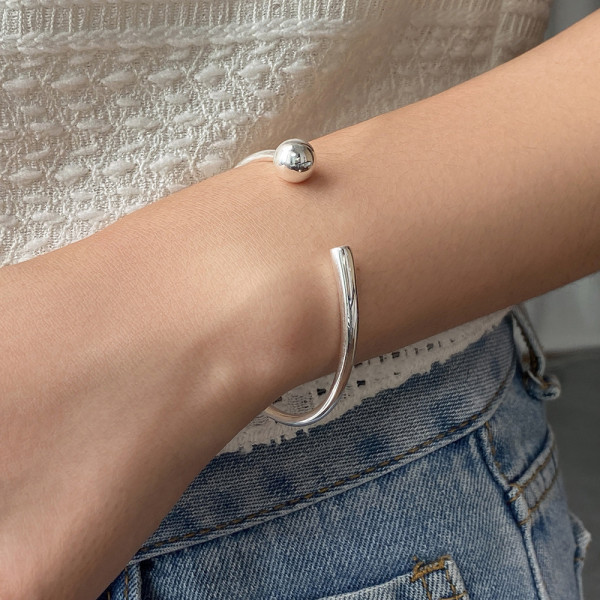 A43332 s925 sterling silver adjustable design bangle bracelet