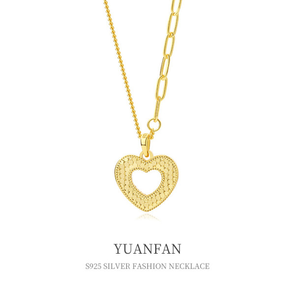 A38807 sterling silver hollowed heart unique vintage necklace