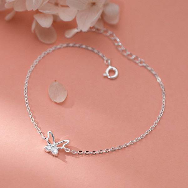 A42536 s925 sterling silver rhinestone hollowed butterfly charm trendy sweet bracelet