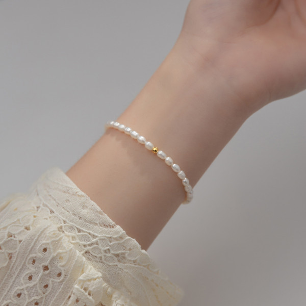 A36954 s925 sterling silver gold pearl charm bracelet