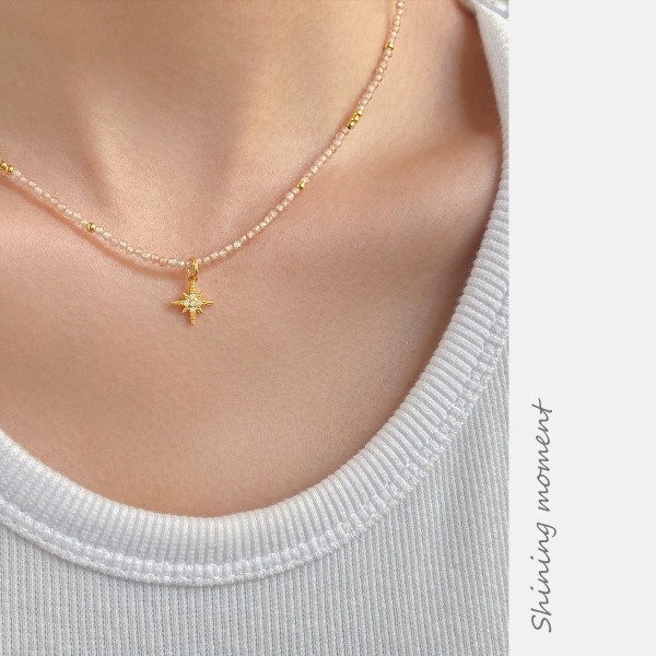 A43867 s925 sterling silver trendy sweet rhinestone necklace