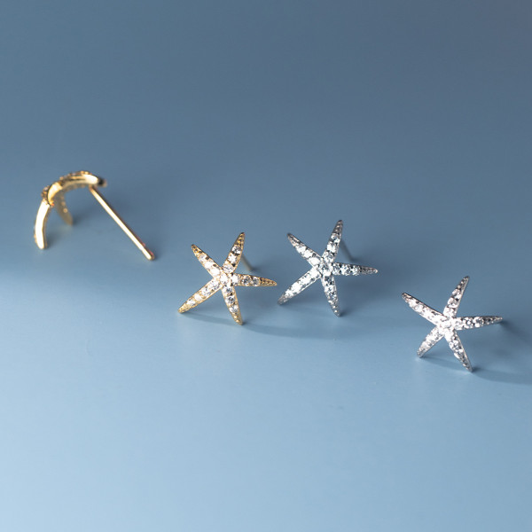 A36601 s925 sterling silver rhinestone starfish star fashion unique chic trendy earrings