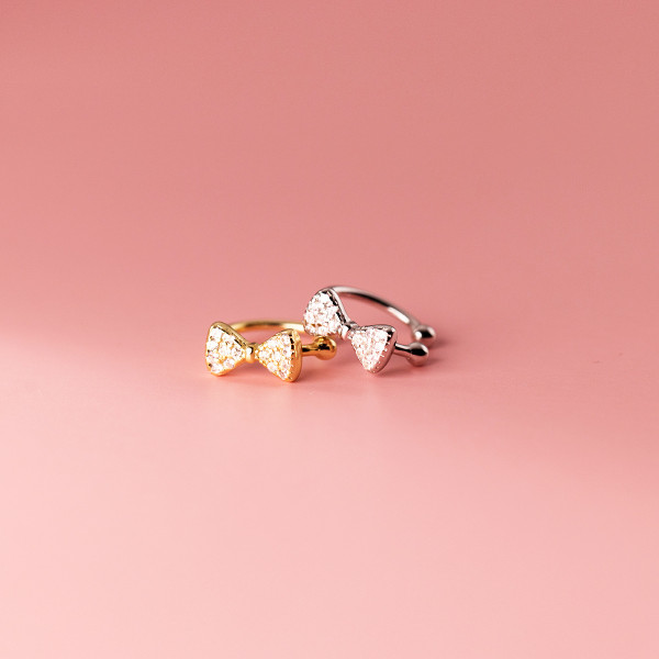 A35614 s925 sterling silver piercing bow rhinestone clipon simple earrings