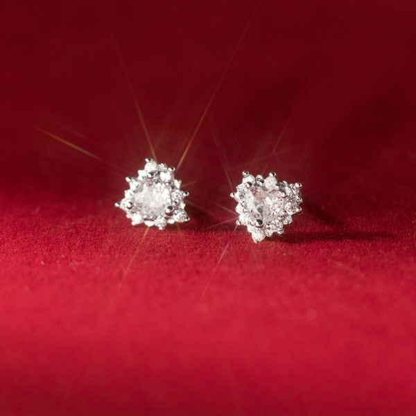 A39575 s925 sterling silver heart rhinestone stud grade elegant dainty earrings