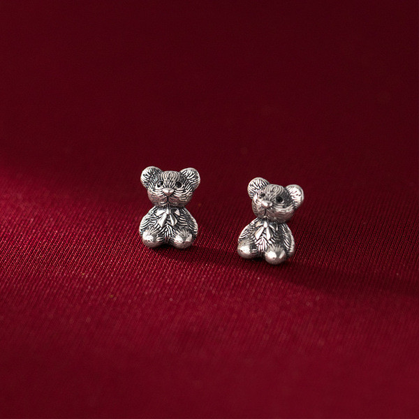 A31802 s925 sterling silver vintage silver cute bear earrings