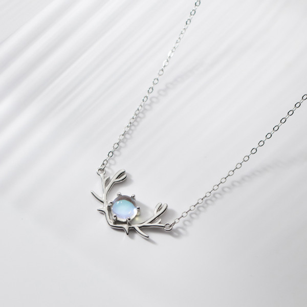 A44854 s925 sterling silver deer artificial christmas necklace