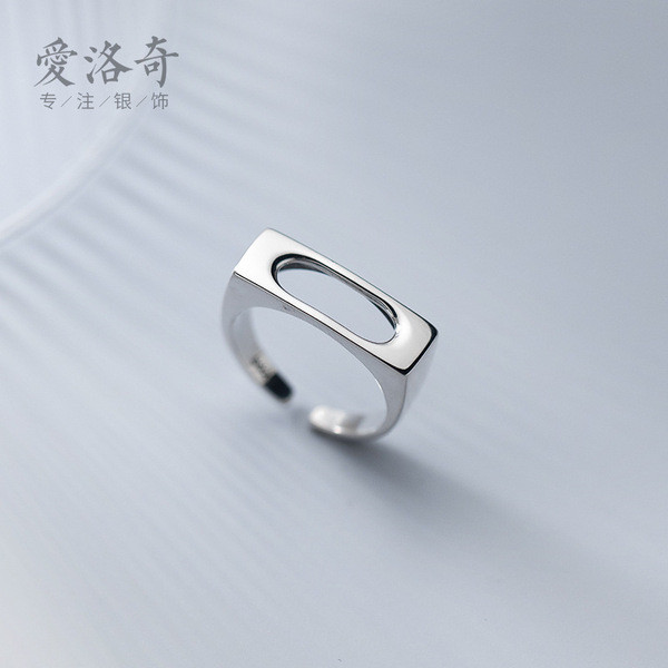 A33512 s925 sterling silver simple oval hollowed unique geometri ring