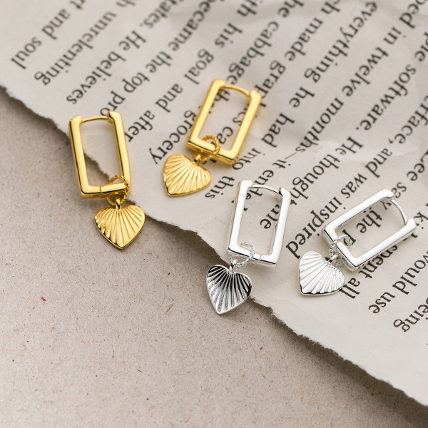 A37902 s925 sterling silver heart square design elegant heartshape earrings