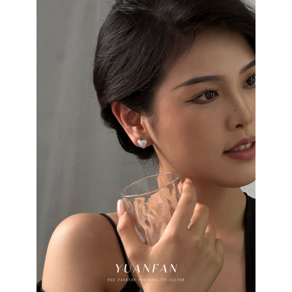 A43081 s925 sterling silver design double wrinkled heart heartshape earrings