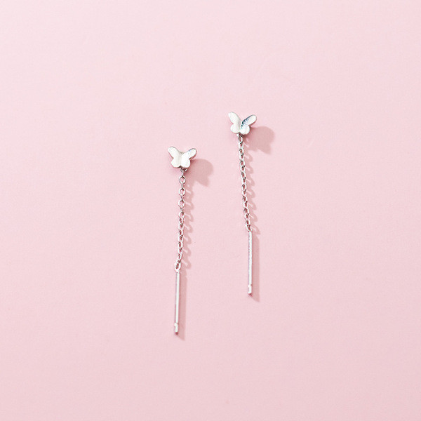 A33664 s925 sterling silver string trendy chic short cute butterfly earrings