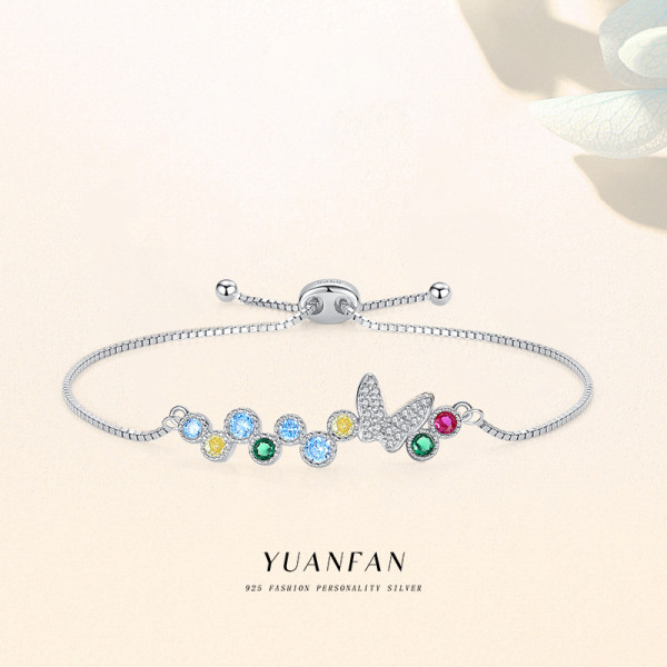 A46013 butterfly charm s925 sterling silver cubic zirconia bracelet