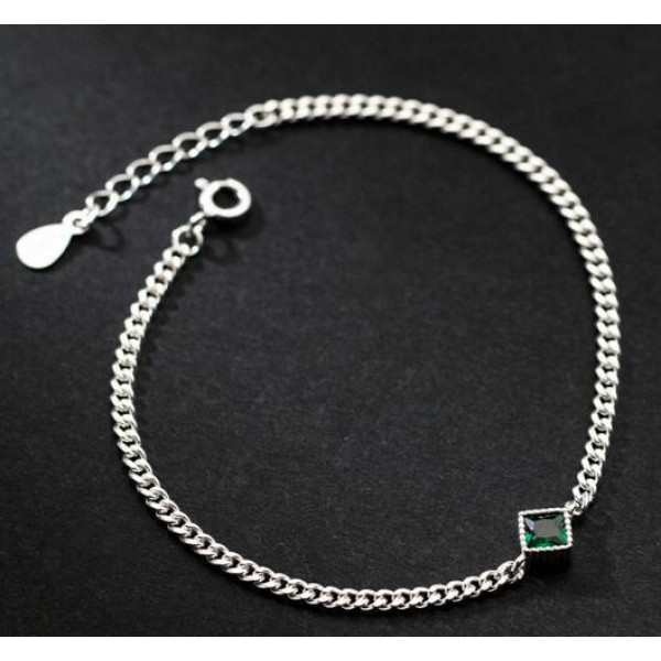 A40175 s925 silver colorful square rhinestone charm simple unique geometric bracelet
