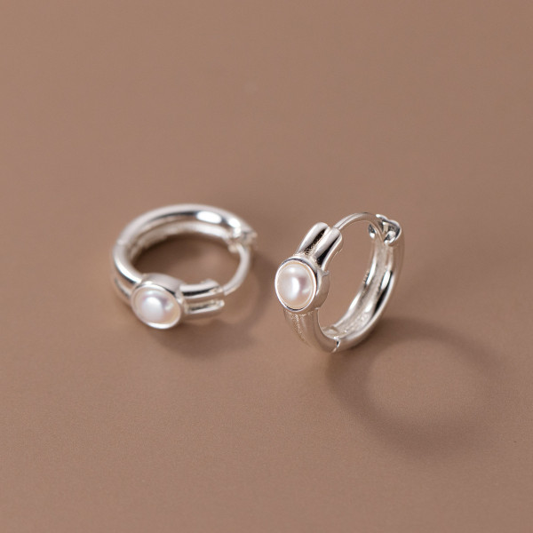 A38105 s925 sterling silver pearl circle design elegant earrings