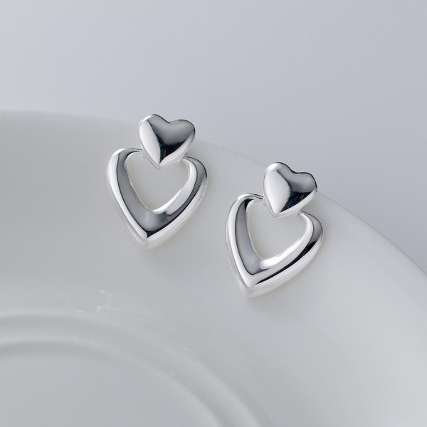 A41520 s925 sterling silver hollowed heart stud trendy sweet design earrings