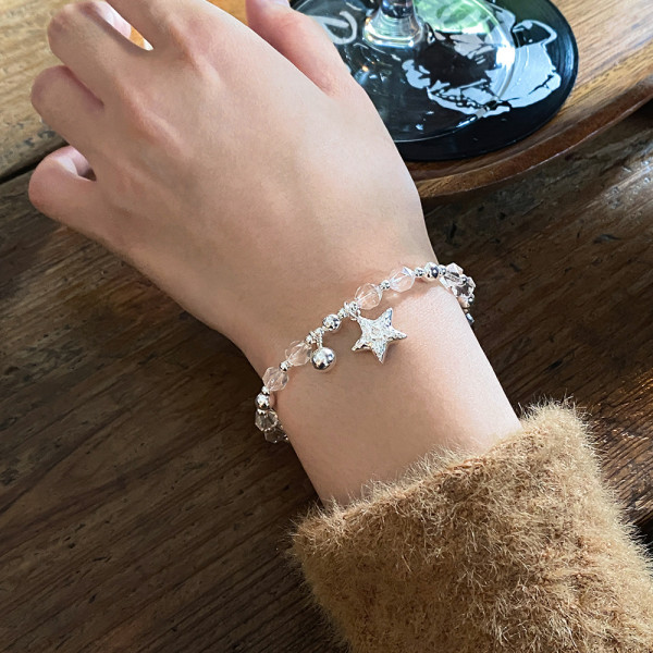 A45831 s925 sterling silver trendy sweet natural white crystal stars charm bracelet
