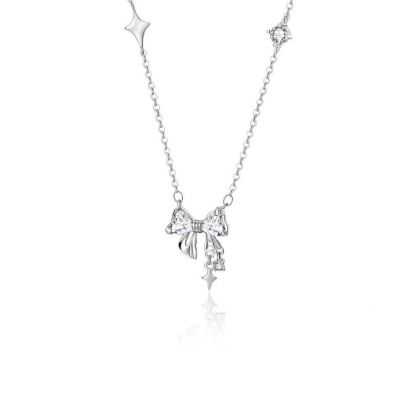 A40756 s925 sterling silver rhinestone butterfly design dainty necklace