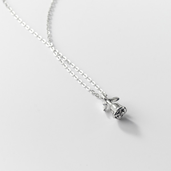 A36936 s925 sterling silver sweet rhinestone rose chic necklace