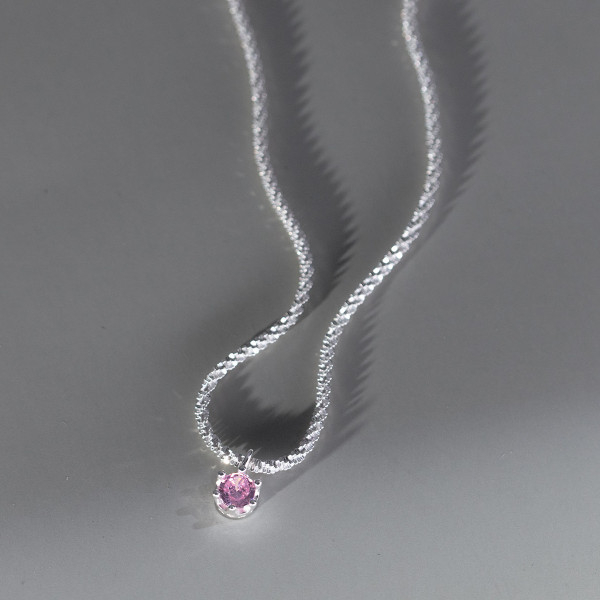 A40153 s925 sterling silver starts pink rhinestone sweet elegant necklace